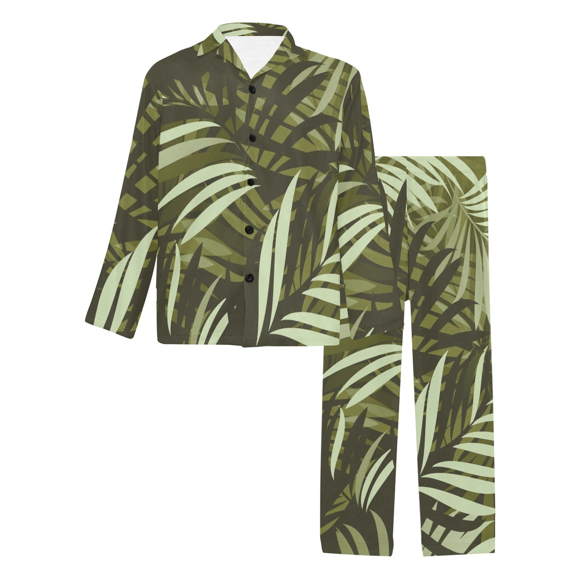 Palm Leaves Pattern Print Design PL05 Men's Long Sleeve Pajama Set