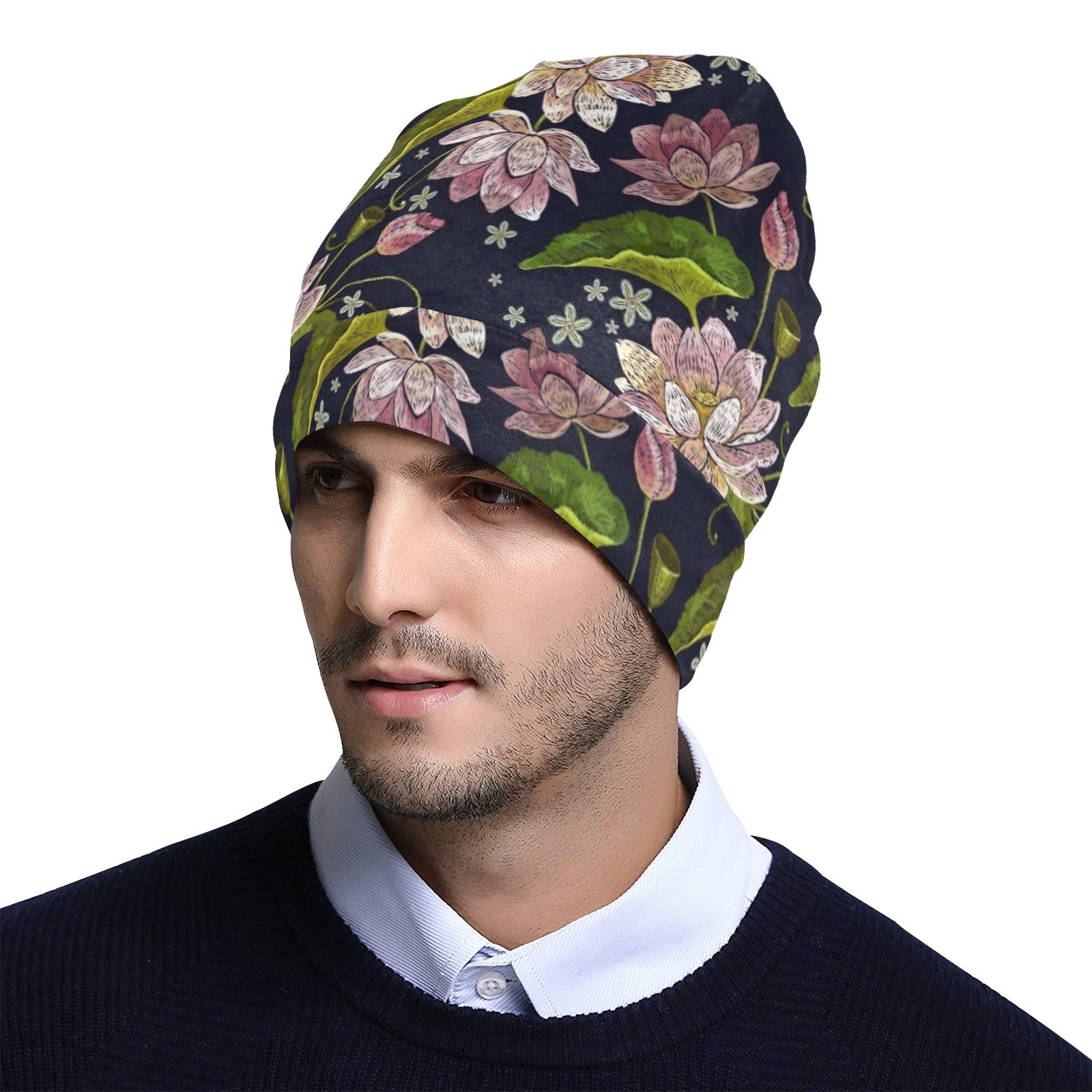 lotus Embroidered Pattern Print Design LO06 Unisex Beanie