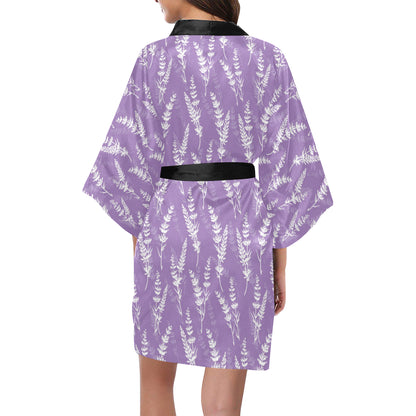 Lavender Pattern Print Design LV08 Women's Short Kimono