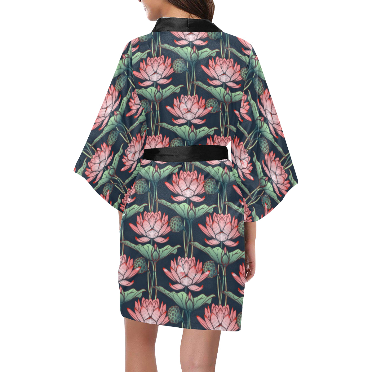 Water Lily Pattern Print Design WL03 Women's Short Kimono