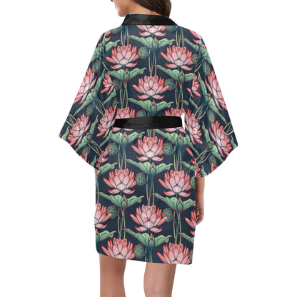 Water Lily Pattern Print Design WL03 Women's Short Kimono