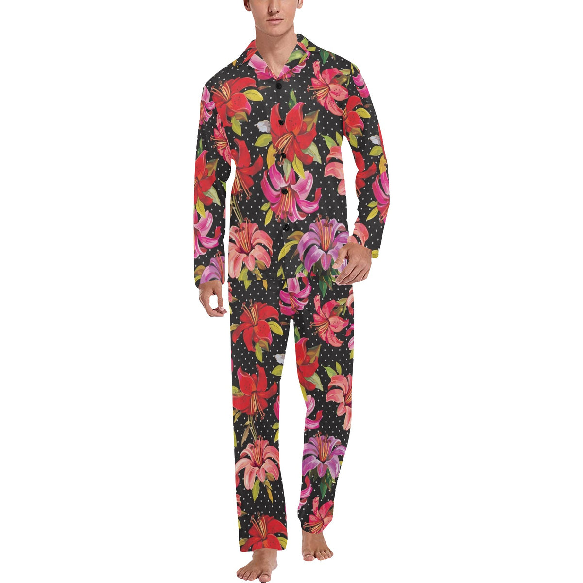 Lily Pattern Print Design LY012 Men's Long Sleeve Pajama Set
