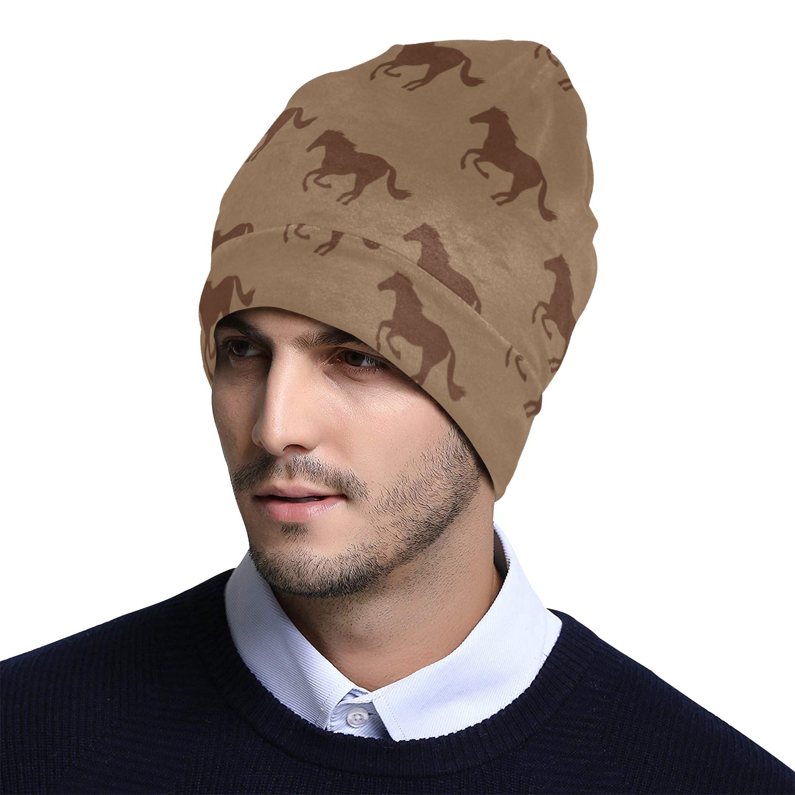 Horse Brown Print Design LKS307 Unisex Beanie