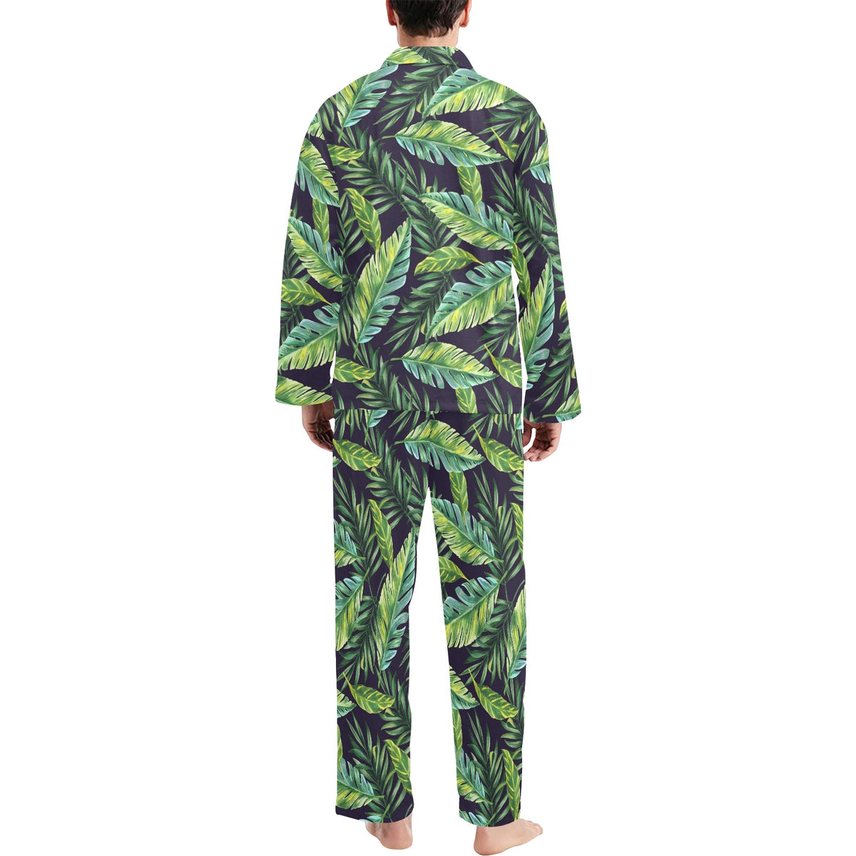Tropical Flower Pattern Print Design TF06 Men's Long Sleeve Pajama Set