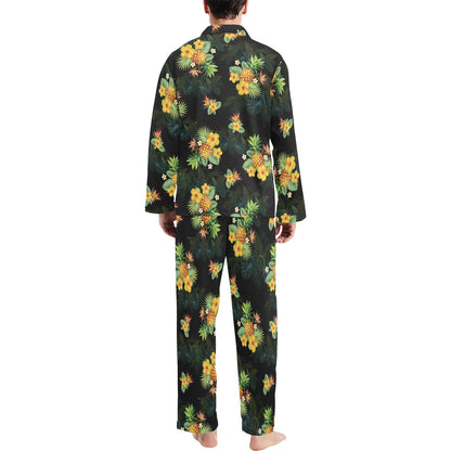 Pineapple Tropical Flower Print Pattern Men's Long Sleeve Pajama Set