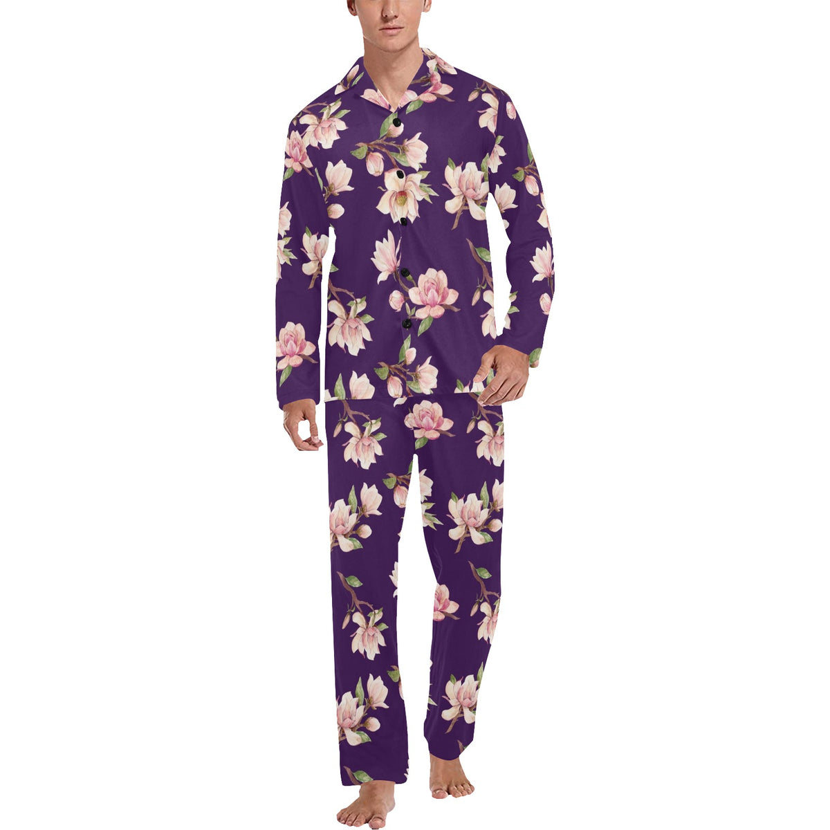Magnolia Pattern Print Design MAG02 Men's Long Sleeve Pajama Set