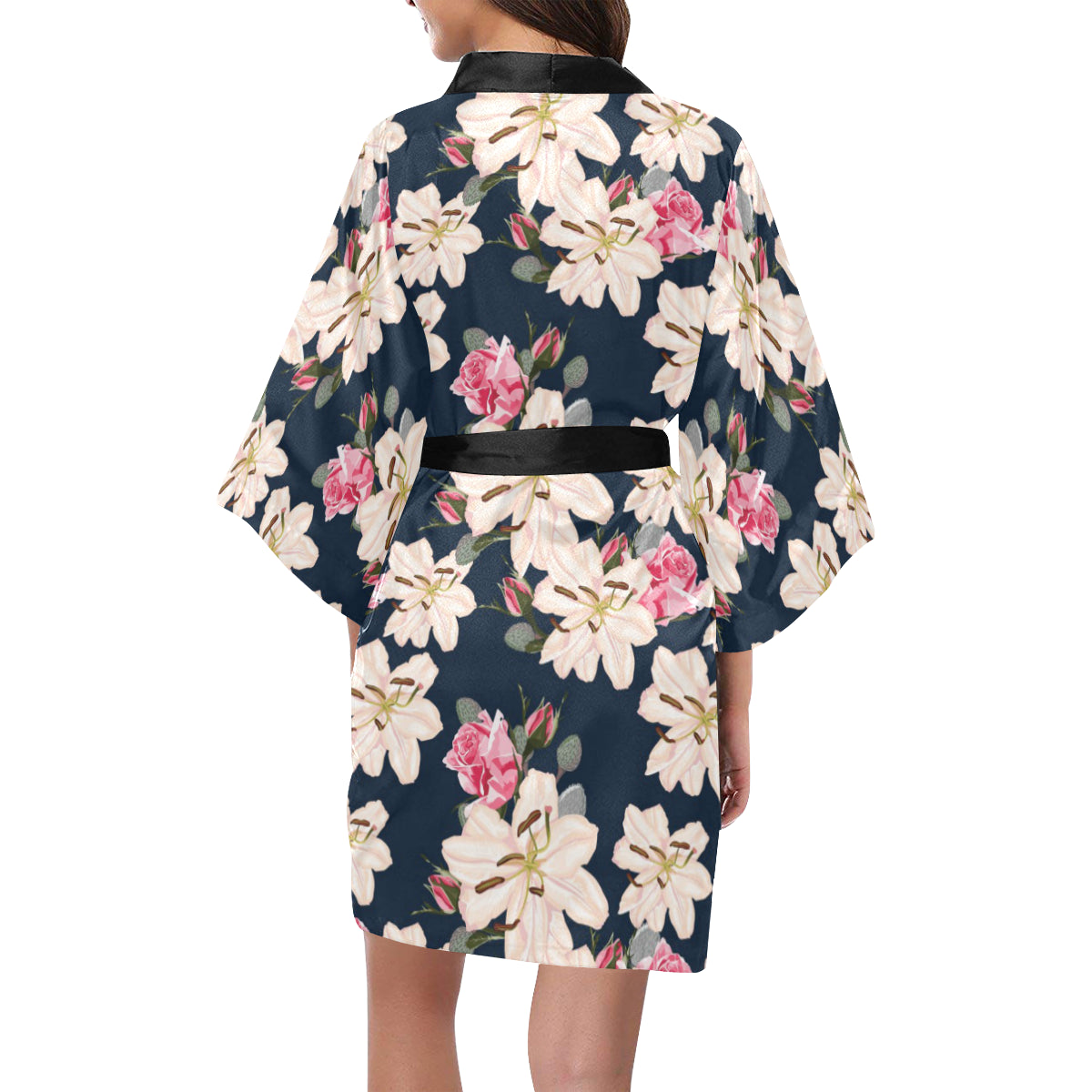 Lily Pattern Print Design LY04 Women's Short Kimono
