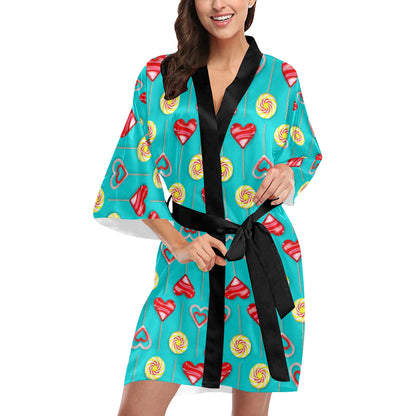 Lollipop Pattern Print Design LL06 Women's Short Kimono