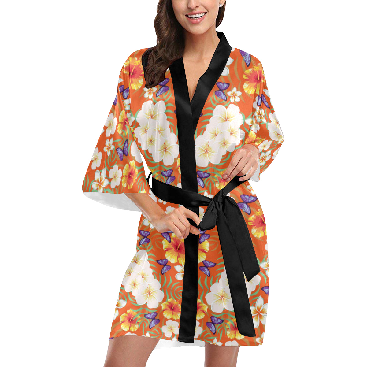 Tropical Flower Pattern Print Design TF027 Women's Short Kimono