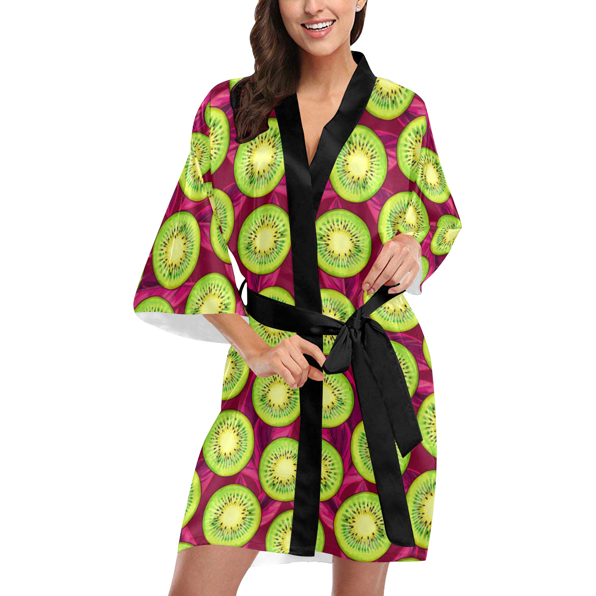 Kiwi Pattern Print Design KW05 Women's Short Kimono