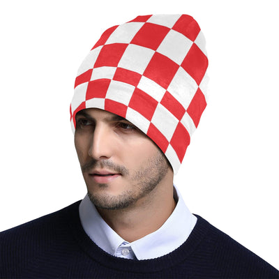 Checkered Red Pattern Print Design 04 Unisex Beanie