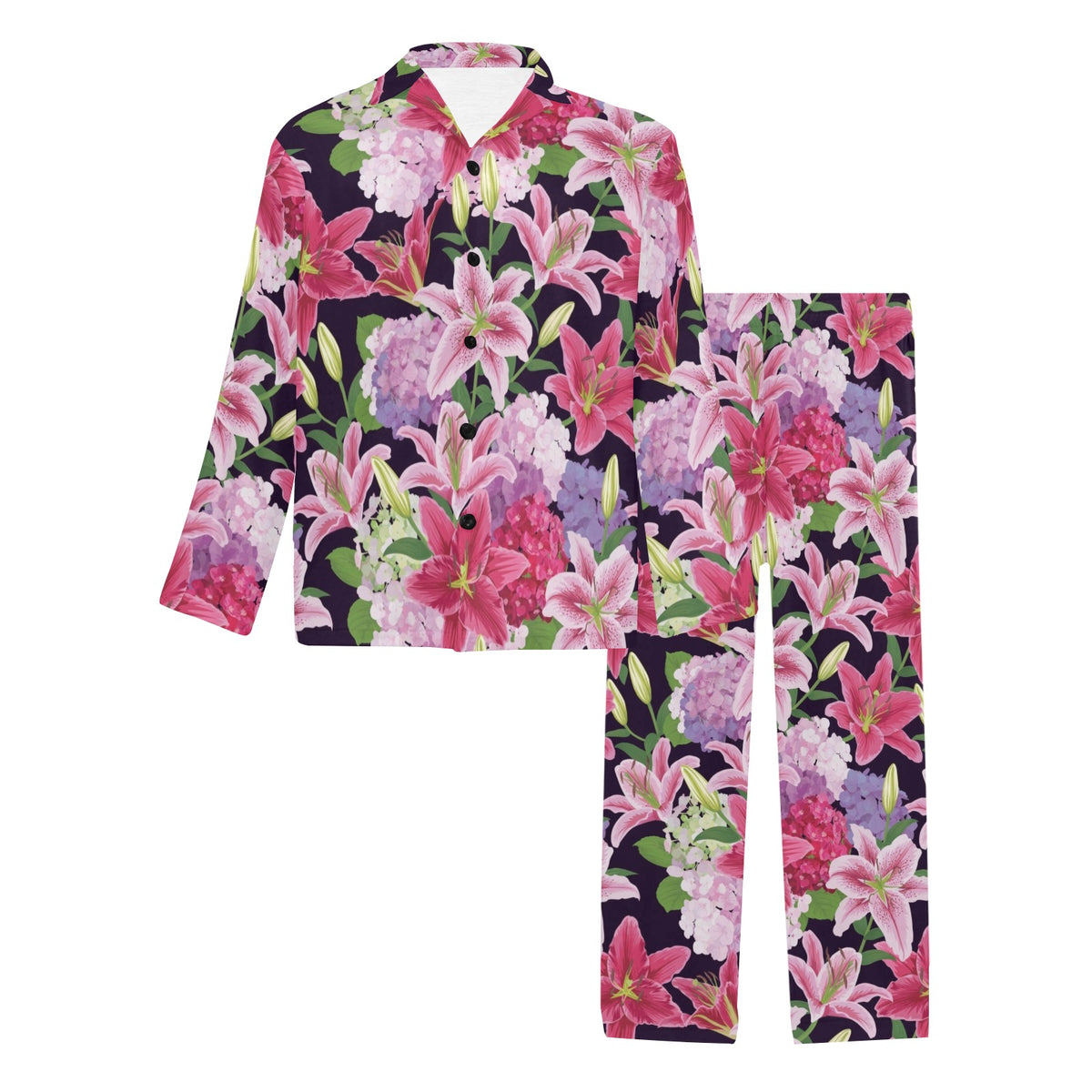 Lily Pattern Print Design LY017 Men's Long Sleeve Pajama Set