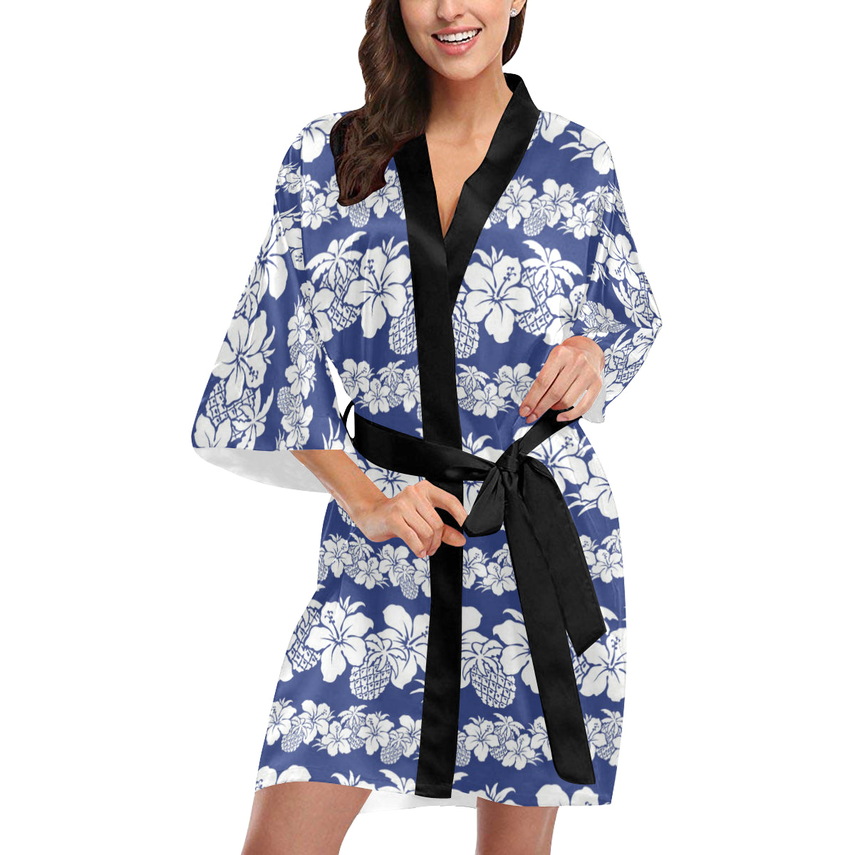 Hawaiian Themed Pattern Print Design H07 Women's Short Kimono