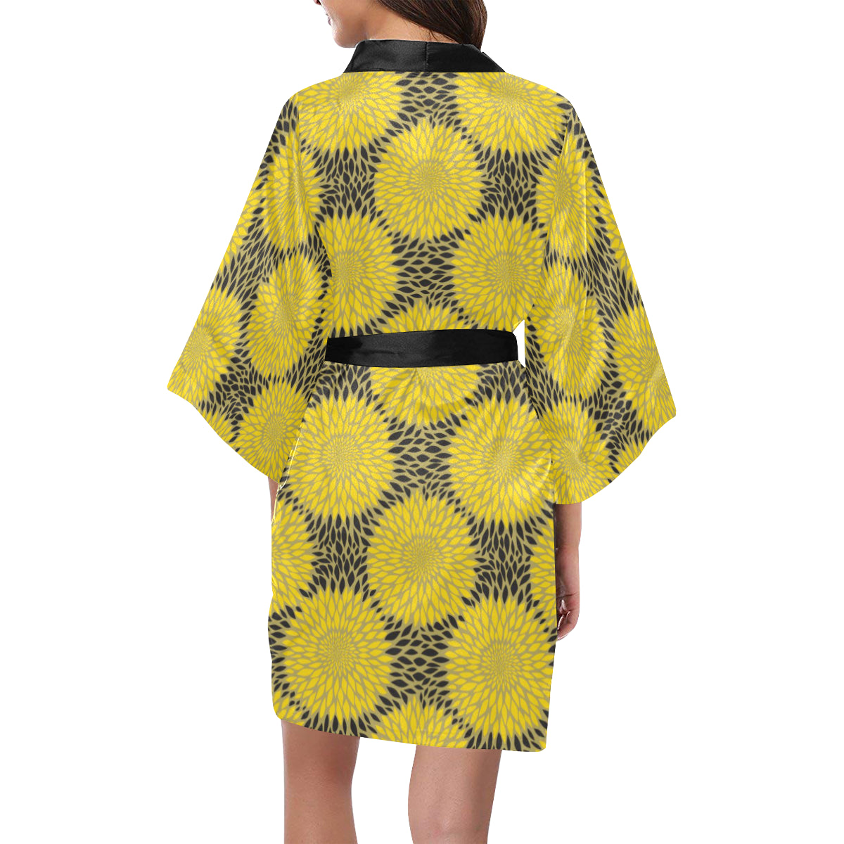 Sunflower Pattern Print Design SF06 Women's Short Kimono