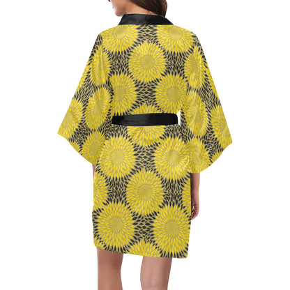 Sunflower Pattern Print Design SF06 Women's Short Kimono