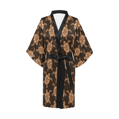 Tribal Sea Turtle Pattern Print Design T09 Women's Short Kimono