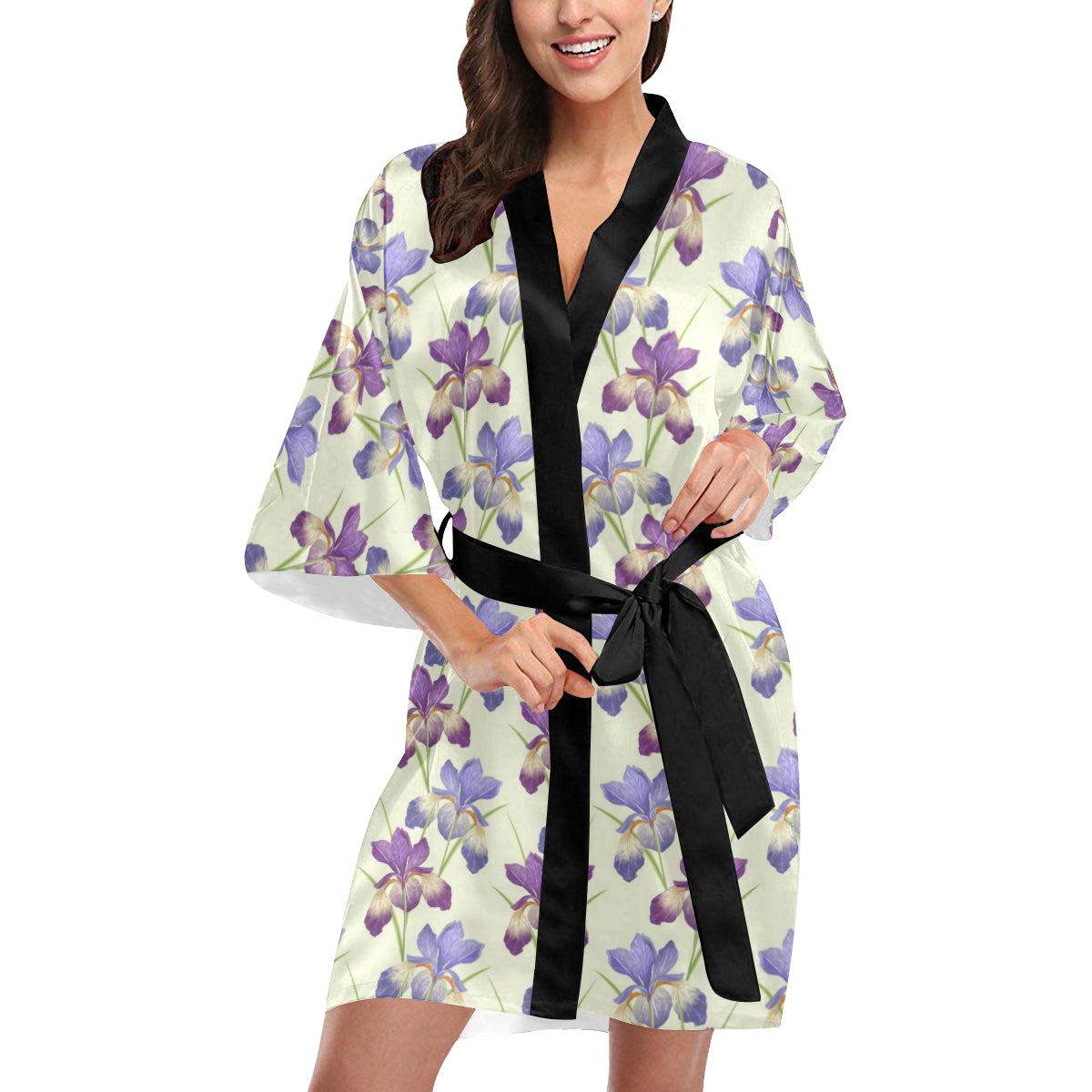 Iris Pattern Print Design IR08 Women's Short Kimono