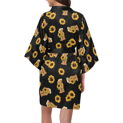 Sunflower Pattern Print Design SF016 Women's Short Kimono