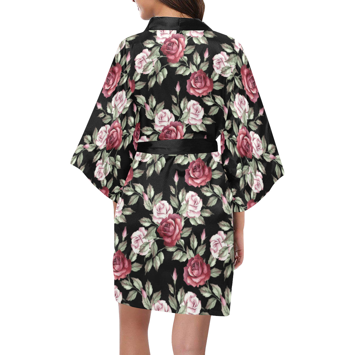 Rose Red Pink Pattern Print Design RO03 Women's Short Kimono