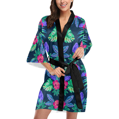 Tropical Flower Pattern Print Design TF09 Women's Short Kimono