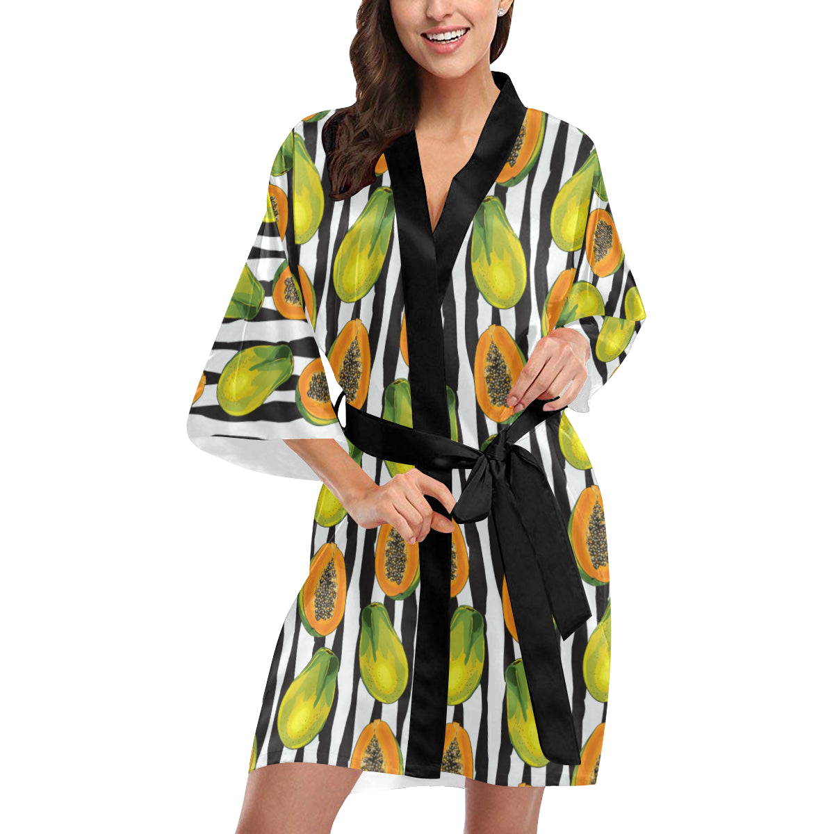 Papaya Pattern Print Design PP01 Women's Short Kimono