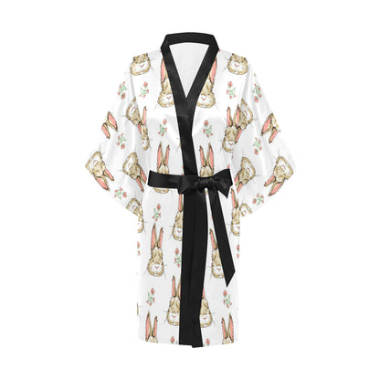 Rabbit Pattern Print Design RB09 Women's Short Kimono