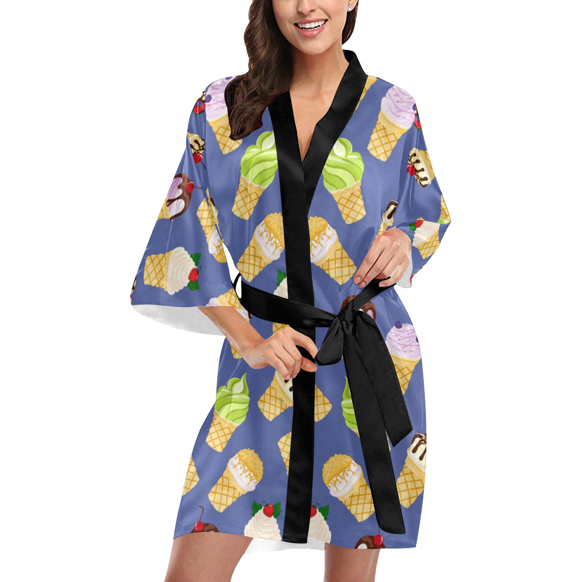 Ice Cream Pattern Print Design IC03 Women's Short Kimono