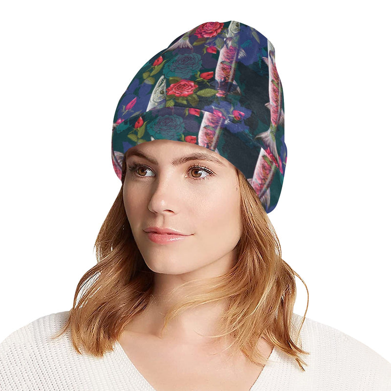 Barracuda with Folwer Pattern Print Design 01 Unisex Beanie