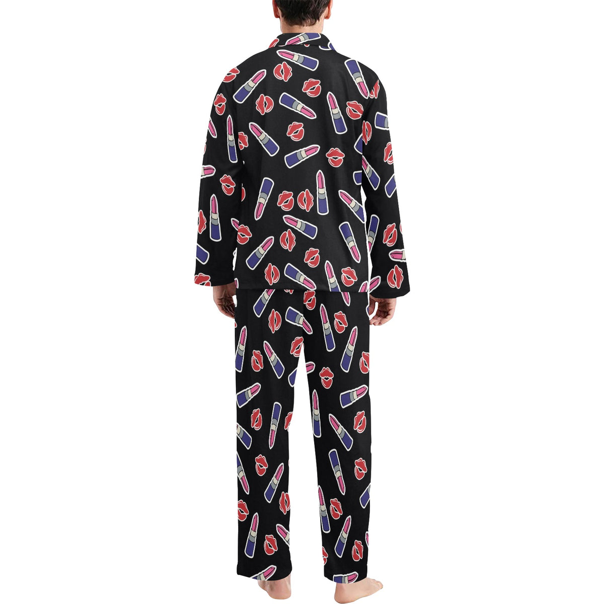 Lipstick Pattern Print Design LT01 Men's Long Sleeve Pajama Set