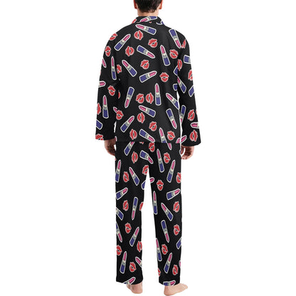 Lipstick Pattern Print Design LT01 Men's Long Sleeve Pajama Set