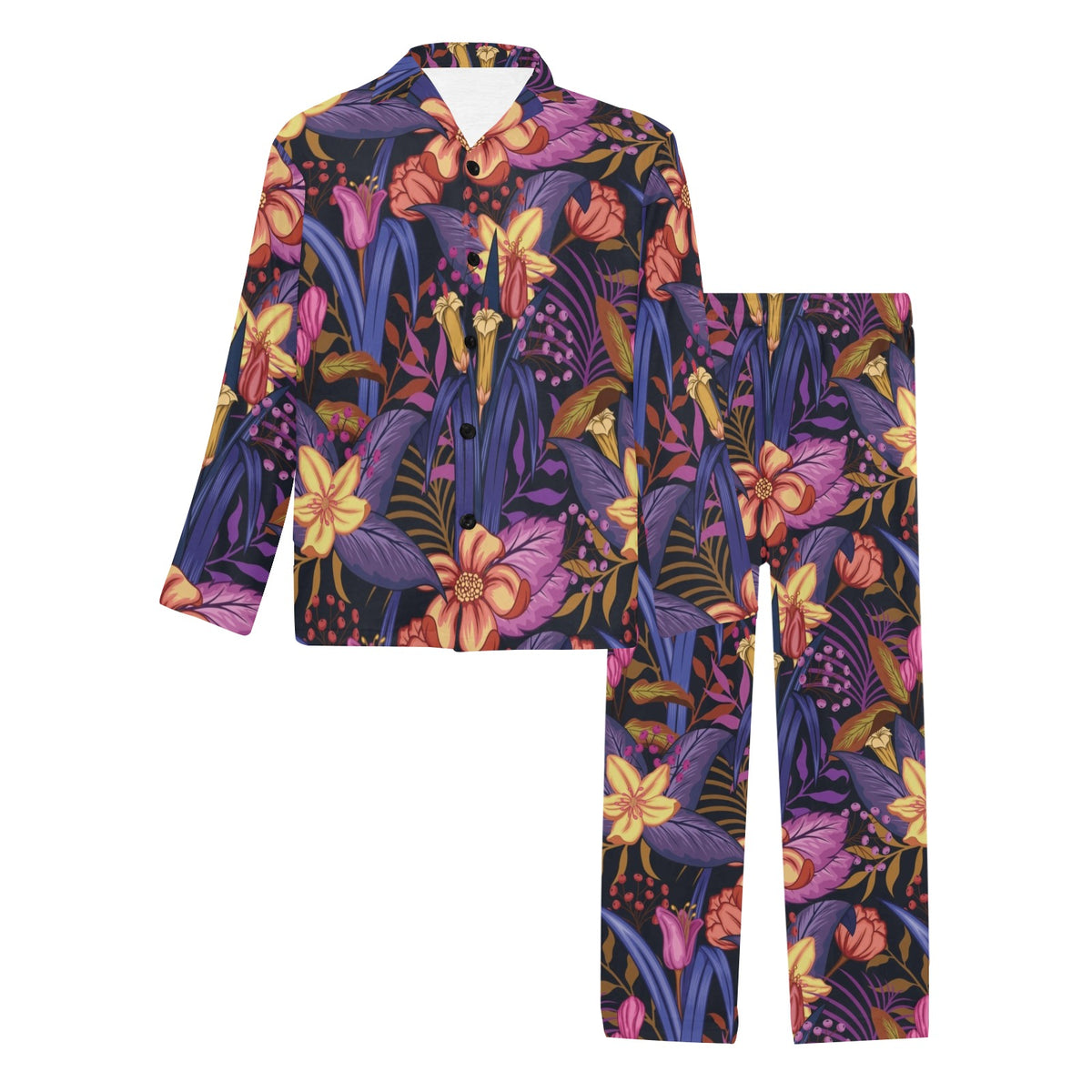 Lily Pattern Print Design LY016 Men's Long Sleeve Pajama Set