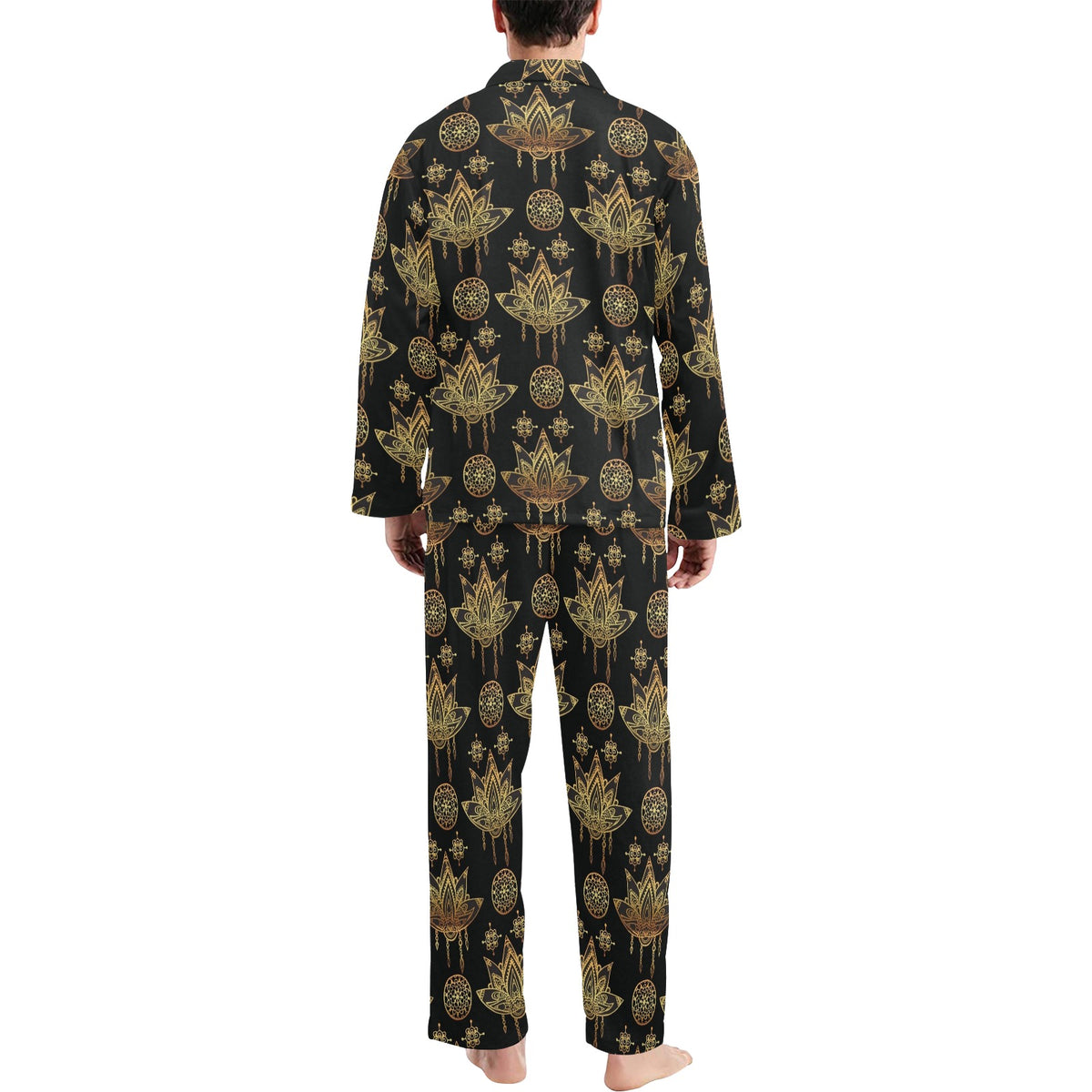 lotus Boho Pattern Print Design LO03 Men's Long Sleeve Pajama Set