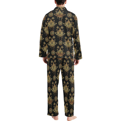 lotus Boho Pattern Print Design LO03 Men's Long Sleeve Pajama Set