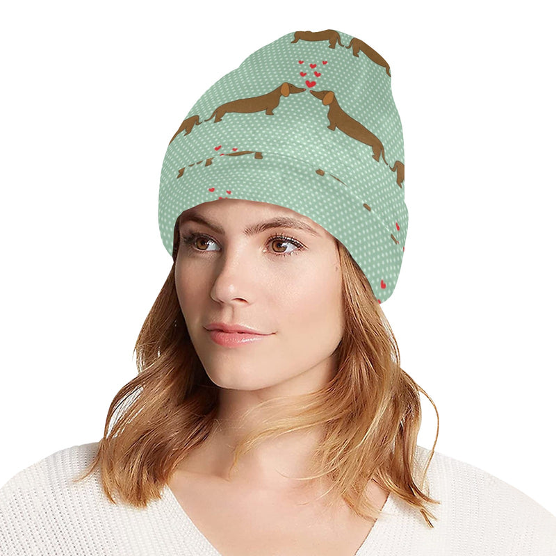 Dachshund Pattern Print Design 02 Unisex Beanie