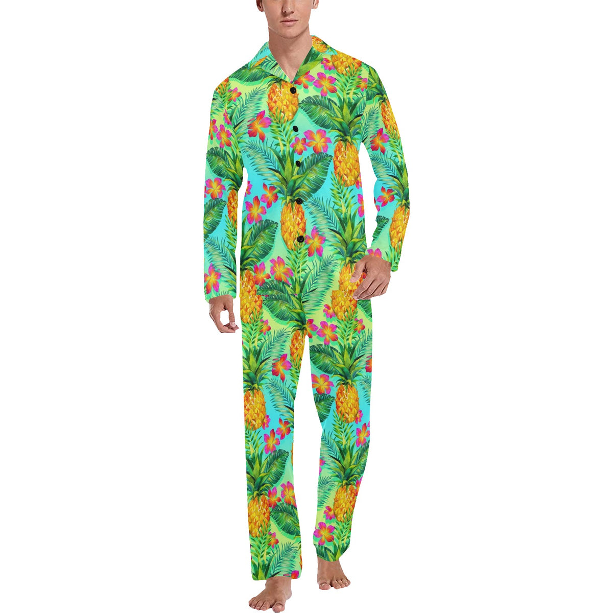 Pineapple Pattern Print Design PP010 Men's Long Sleeve Pajama Set
