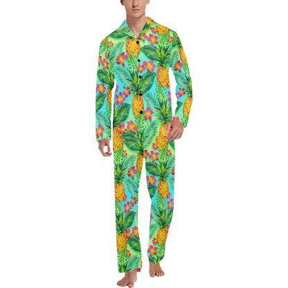 Pineapple Pattern Print Design PP010 Men's Long Sleeve Pajama Set