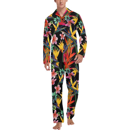 Tropical Flower Pattern Print Design TF015 Men's Long Sleeve Pajama Set