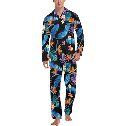 Tropical Flower Pattern Print Design TF018 Men's Long Sleeve Pajama Set