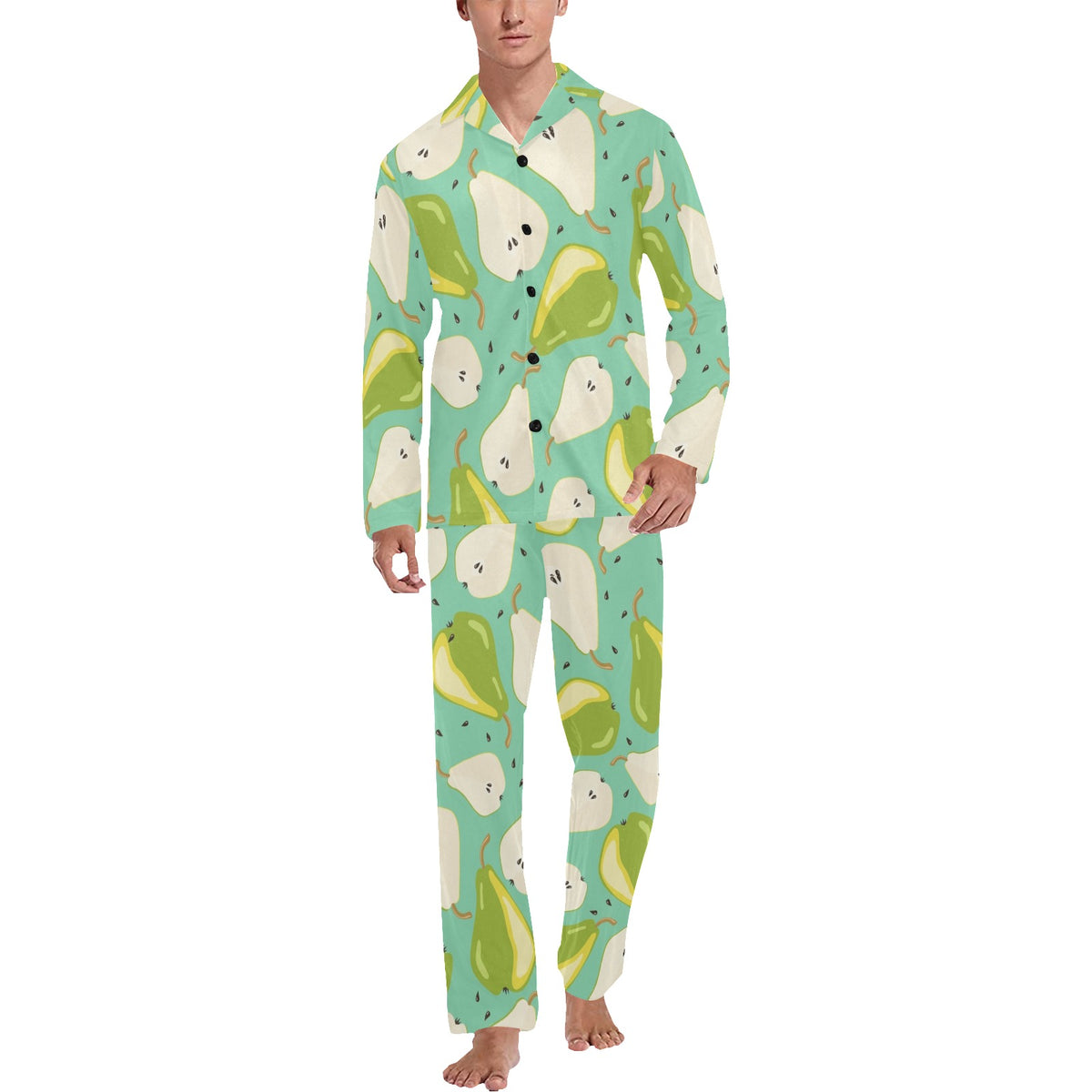 Pear Pattern Print Design PE04 Men's Long Sleeve Pajama Set