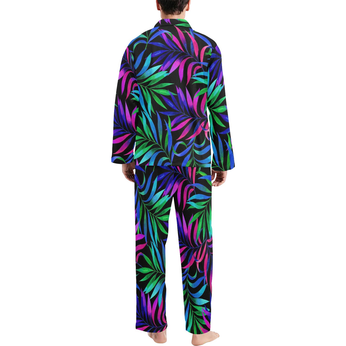 Tropical Flower Pattern Print Design TF010 Men's Long Sleeve Pajama Set
