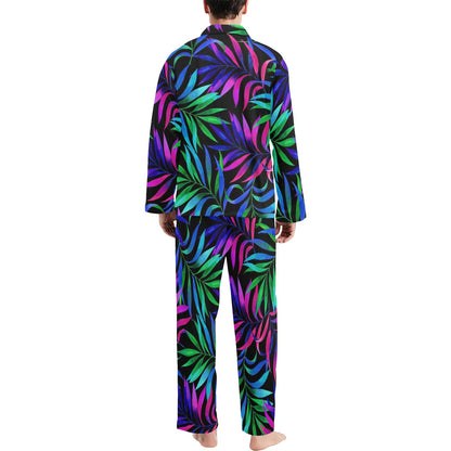 Tropical Flower Pattern Print Design TF010 Men's Long Sleeve Pajama Set