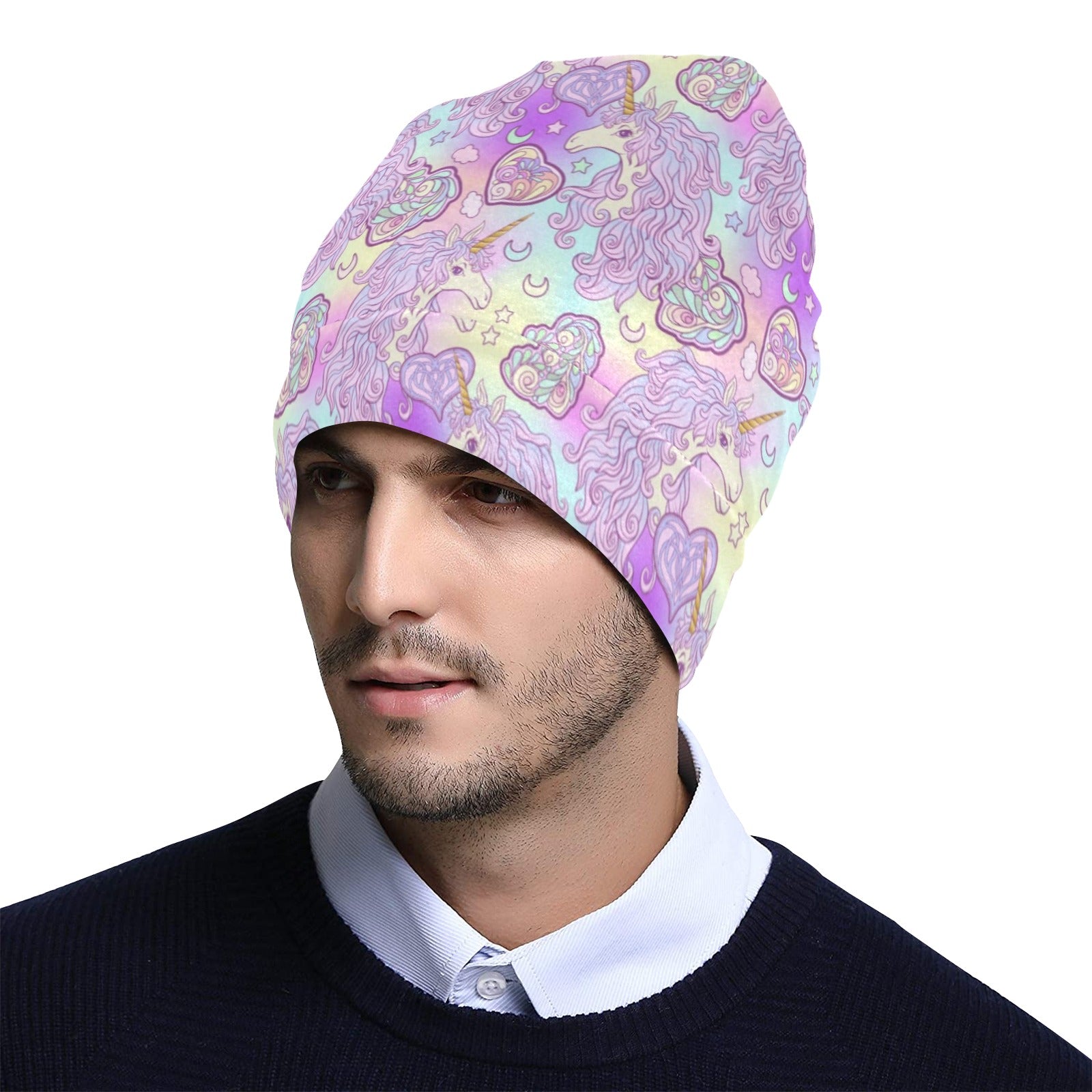 Unicorn Rainbow Star Heart Print Unisex Beanie