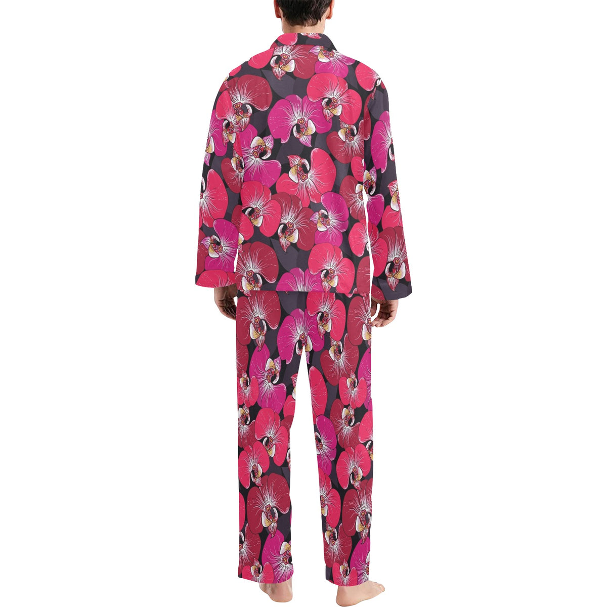 Orchid Red Pattern Print Design OR05 Men's Long Sleeve Pajama Set