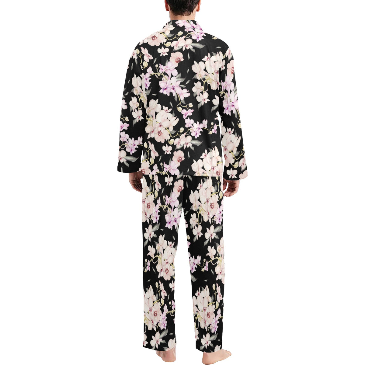 Orchid White Pattern Print Design OR03 Men's Long Sleeve Pajama Set