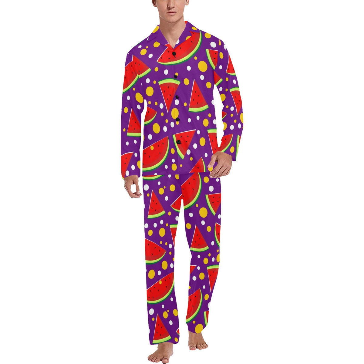Watermelon Pattern Print Design WM010 Men's Long Sleeve Pajama Set