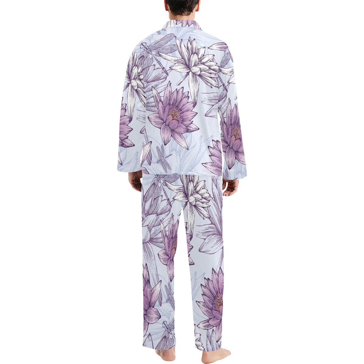 Water Lily Pattern Print Design WL01 Men's Long Sleeve Pajama Set