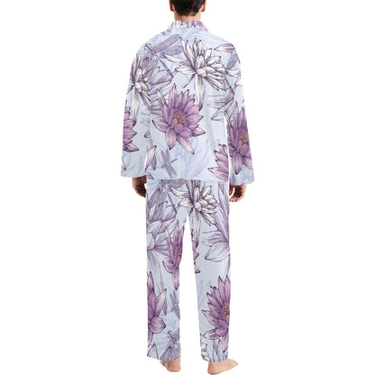 Water Lily Pattern Print Design WL01 Men's Long Sleeve Pajama Set