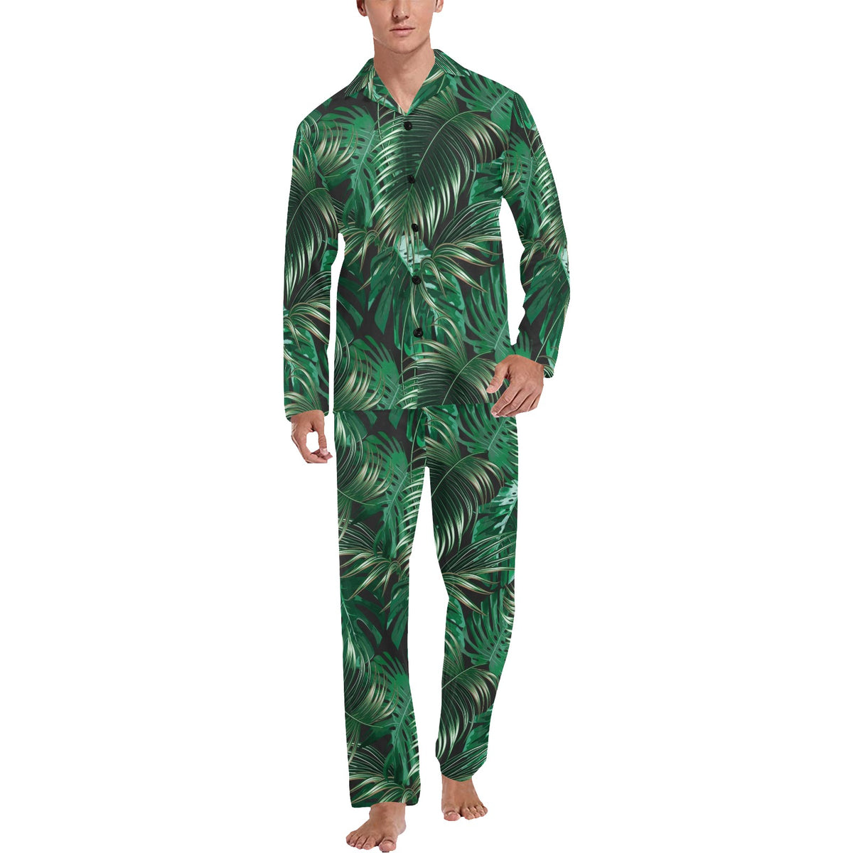 Tropical Flower Pattern Print Design TF012 Men's Long Sleeve Pajama Set