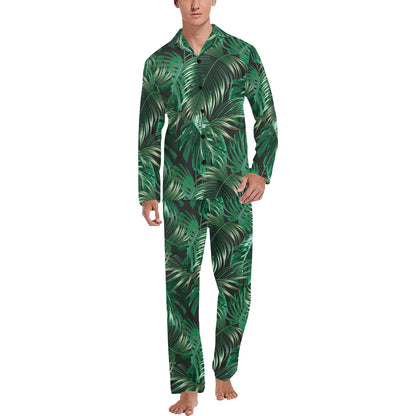 Tropical Flower Pattern Print Design TF012 Men's Long Sleeve Pajama Set