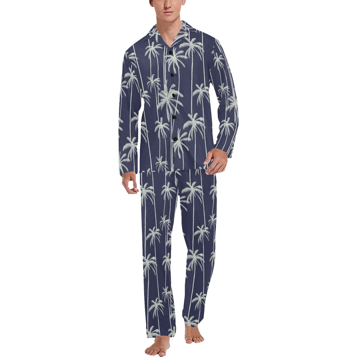 Palm Tree Pattern Print Design PT06 Men's Long Sleeve Pajama Set